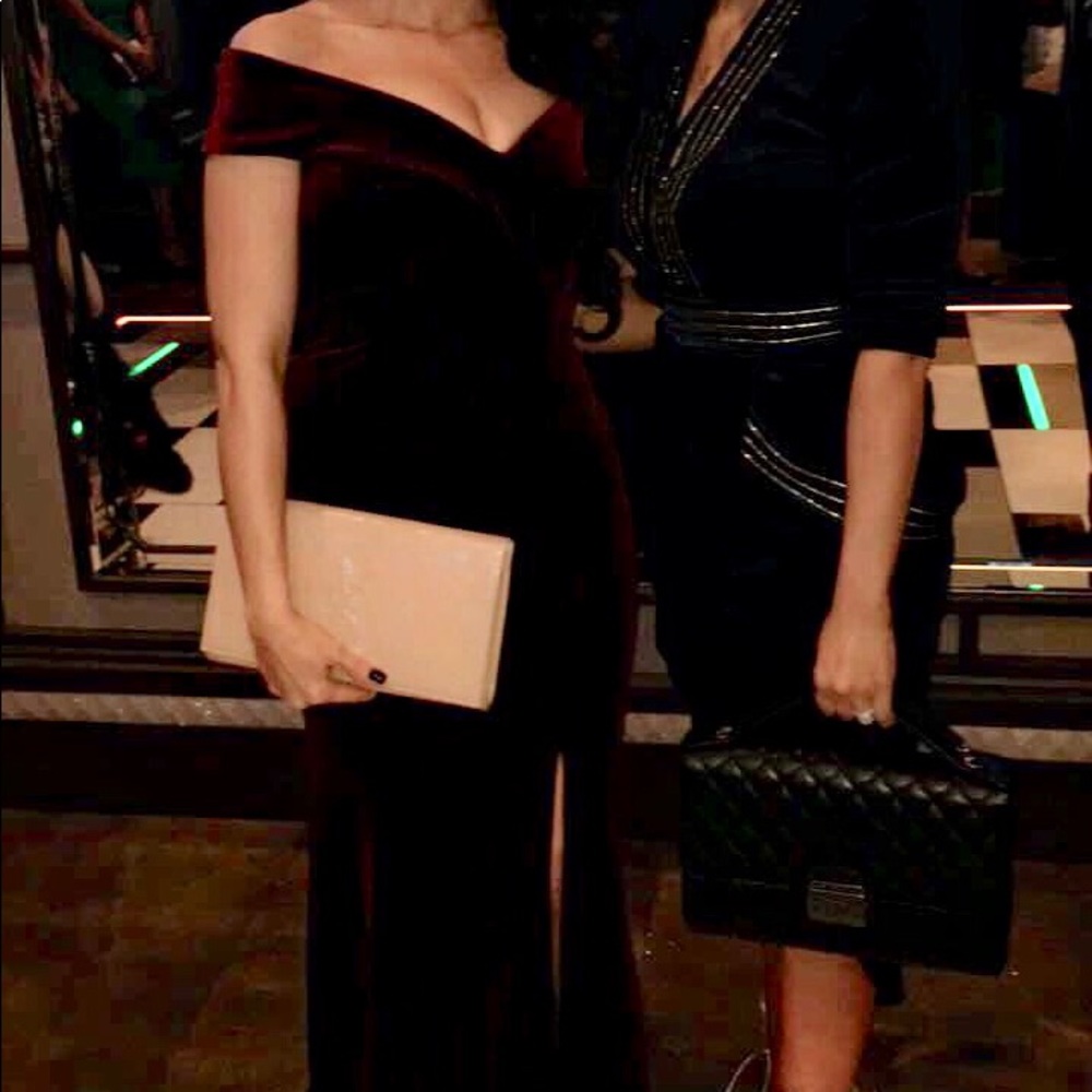 Burgundy off the shoulder velvet  sweetheart gown